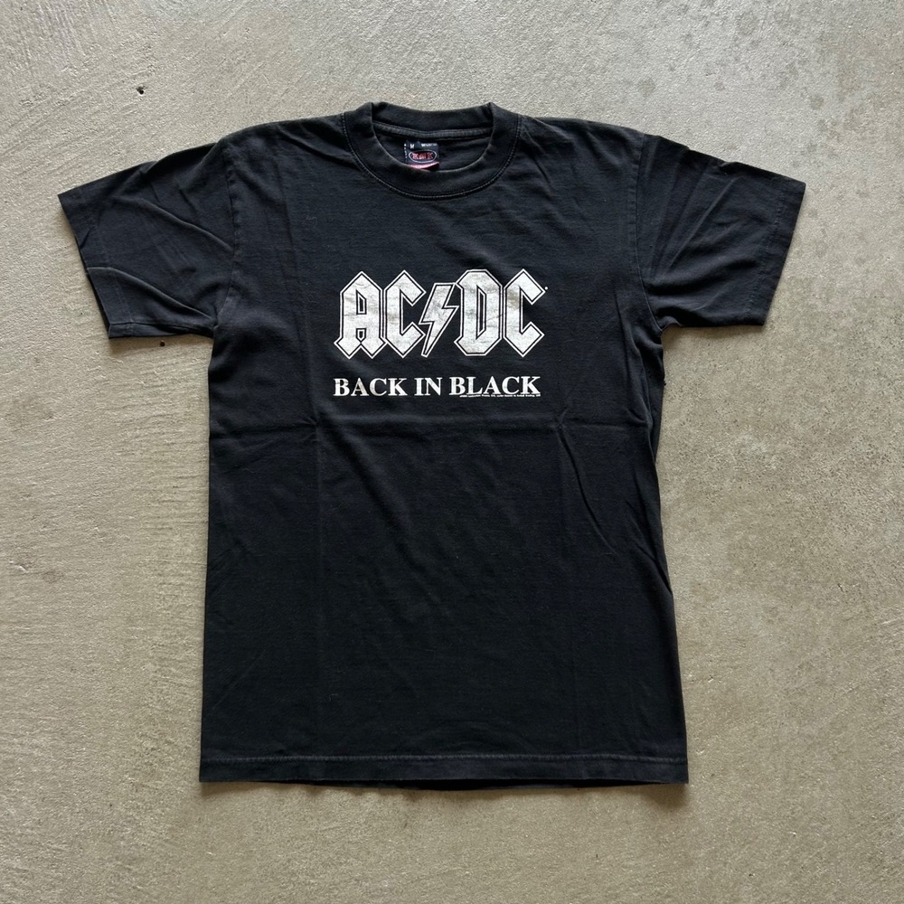 Vintage‎ ACDC Shirt Size Medium Black 2004 Back In Black Rock Band Concert